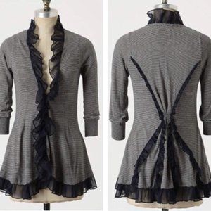Anthro Guinevere Striped Cardigan with Ruffles, L